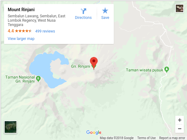 Peta Google maps Gunung Rinjani di Lombok